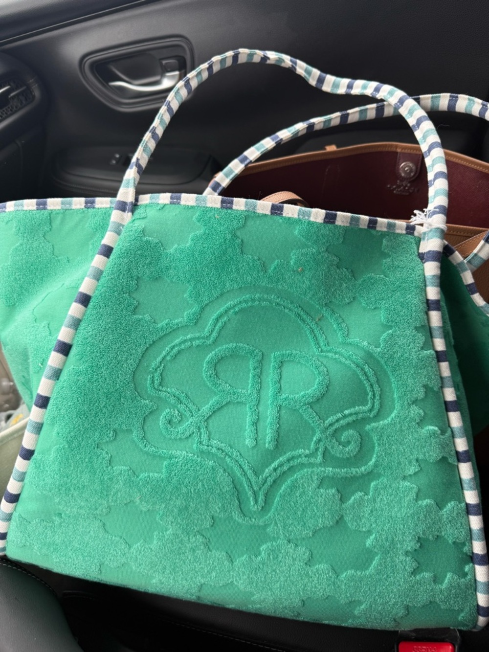 Roller Rabbit Green Star Geo Terry Tote with Striped Trim